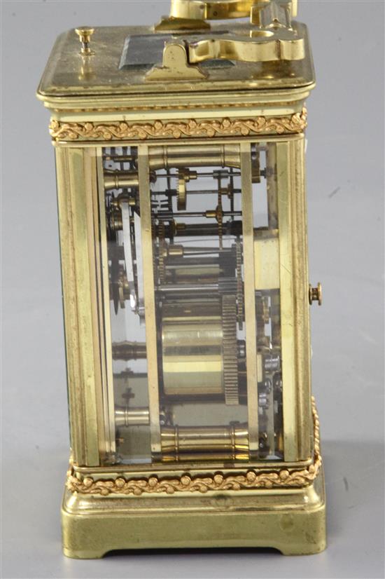 An Edwardian hour repeating gilt brass carriage clock, 13.5cm